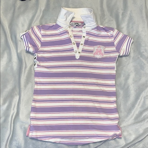 Goode Rider Striped Purple pink Polo  equestrian dressage Shirt 14 Pearl snap - Picture 1 of 5